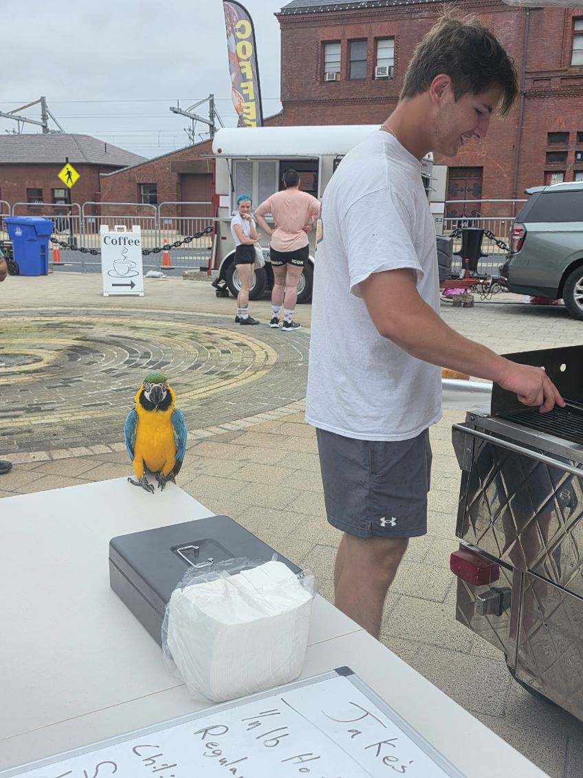 Jake grilling with parrot